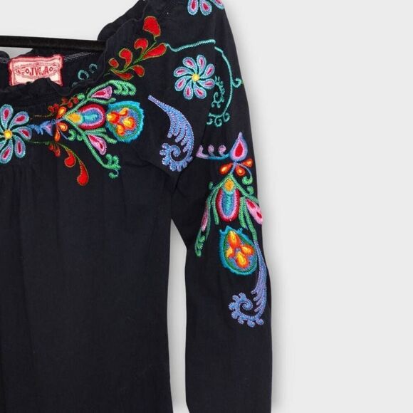 Johnny Was Womens Dress Sz XS Black Red Embroidery Off Shoulder Bohemian Swiftie - Picture 7 of 12